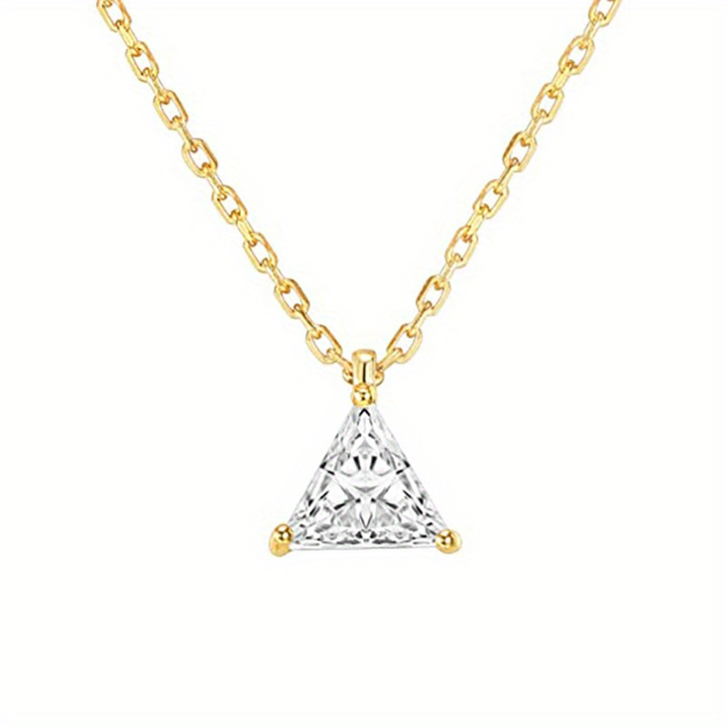 925 Sterling Silver Triangle Pendant Necklace French Classic Style